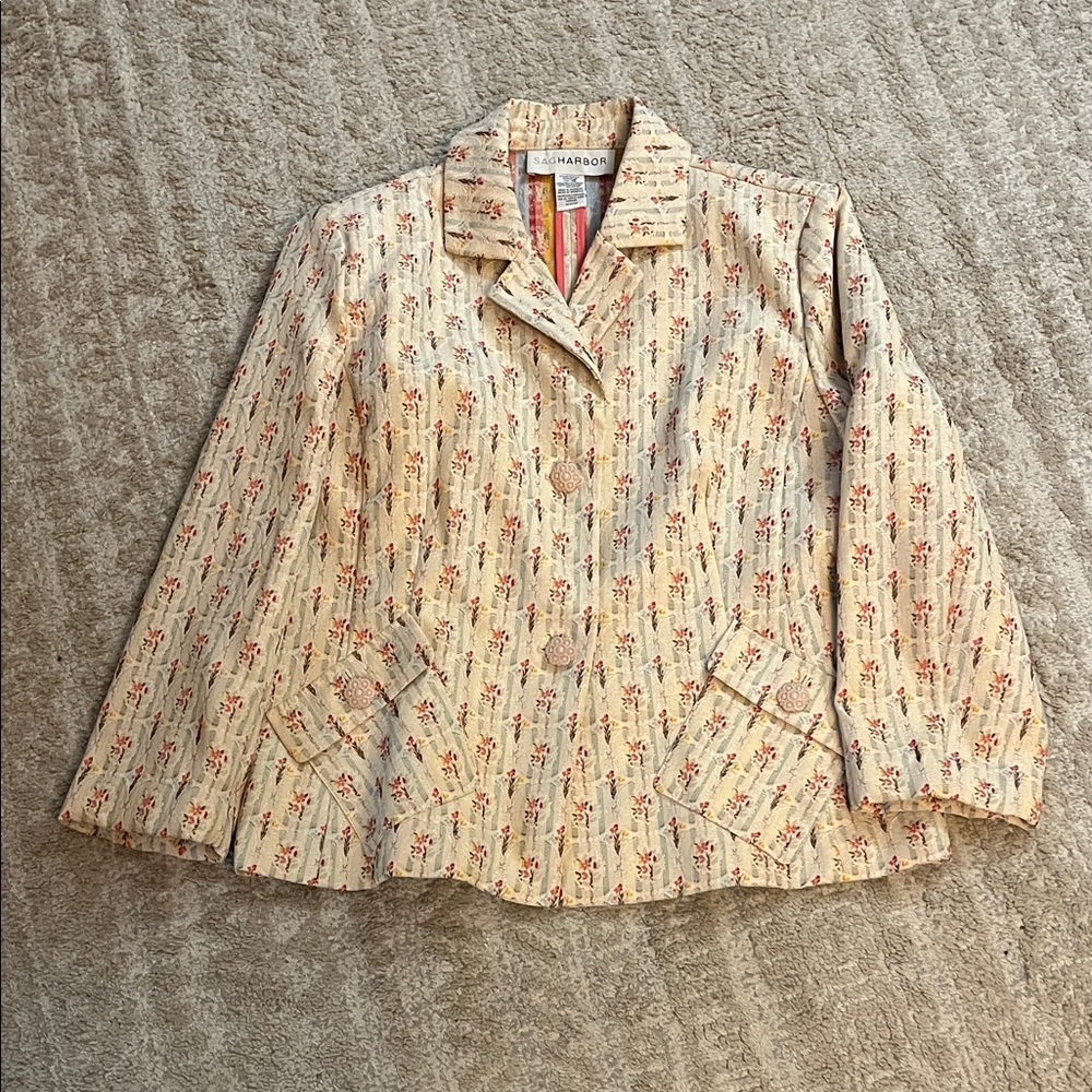 Sag Harbor Cream Floral Spring Feminine Two Button Blazer 16